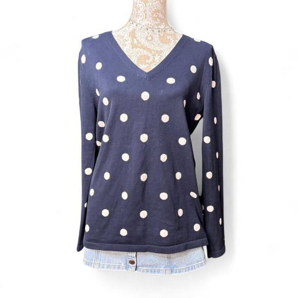 Tommy Hilfiger Navy Blue White Polka Dot V Neck 100% Cotton Sweater Size Large - Picture 2 of 6